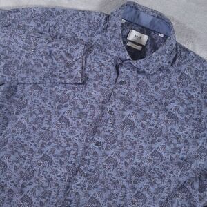 BRAX Shirt Mens XL 43/44 Blue Floral‎ Paisley Long Sleeve Button Up Harry